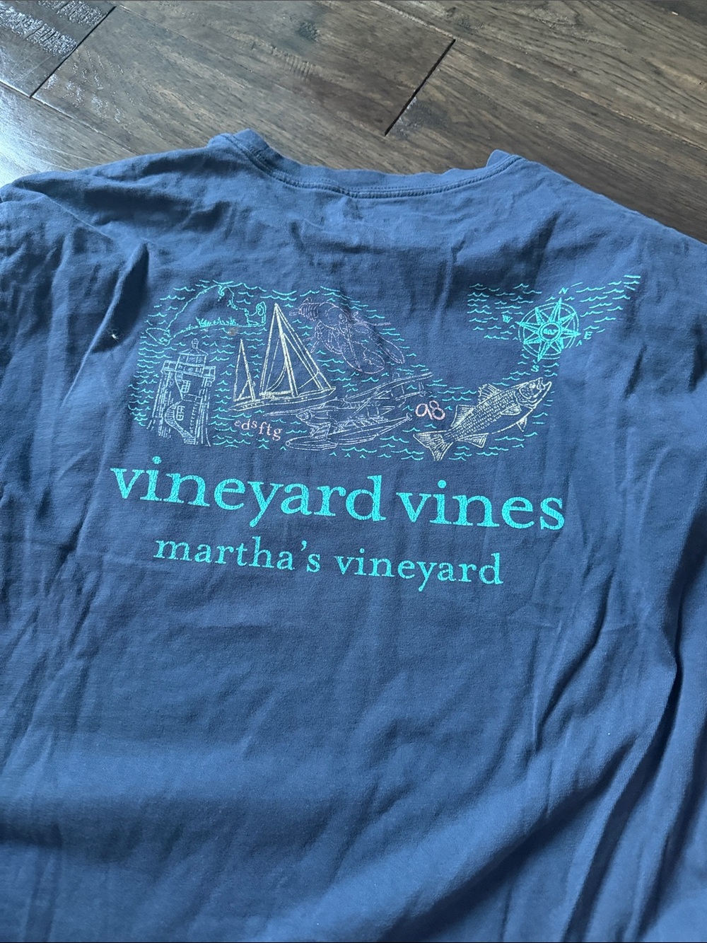 Vineyard Vines Men’s Navy Long-Sleeve Tee with Teal Accents - Picture 4 of 4